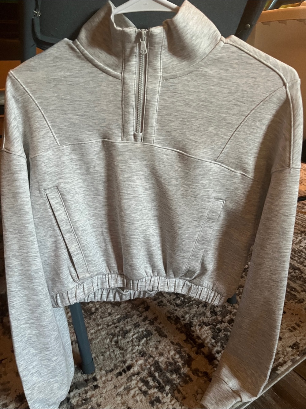 Gilly Hicks Heather Gray Cropped Quarter-Zip Pullover UNWORN